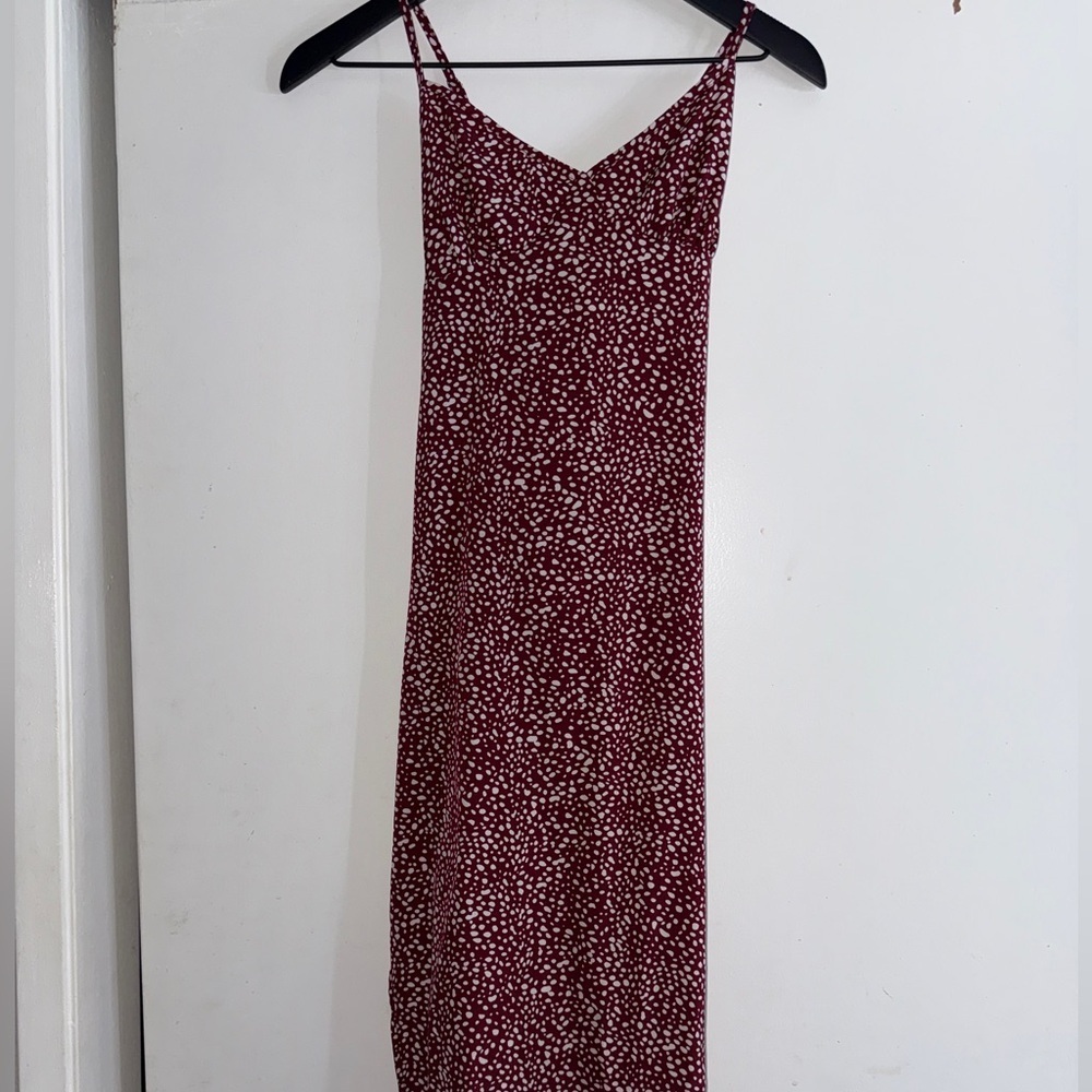 Shein Elegant Burgundy Polka Dot Flowy Dress